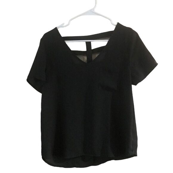 Lily White Black Short Sleeve Blouse Size Medium - Picture 1 of 7